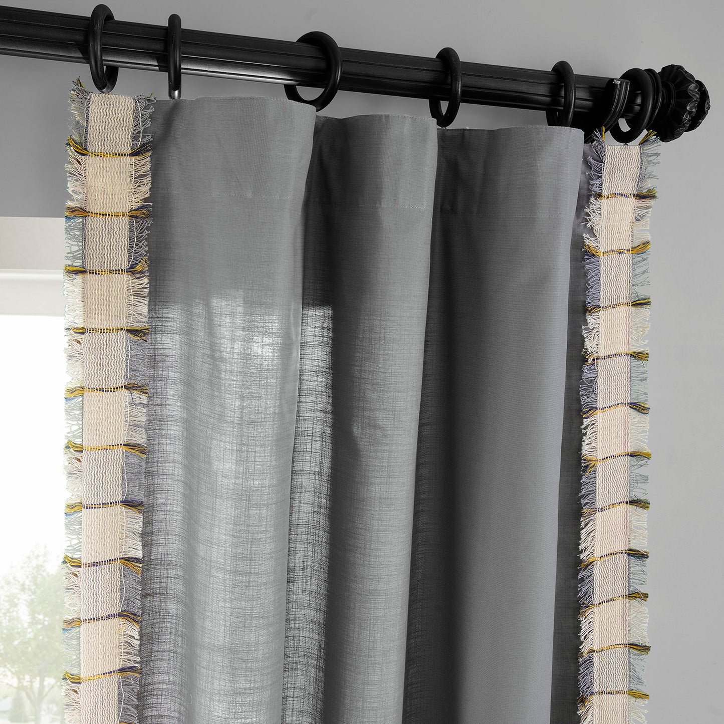Dixy Grey Bordered Modern Hampton Textured Cotton Light Filtering Curtain
