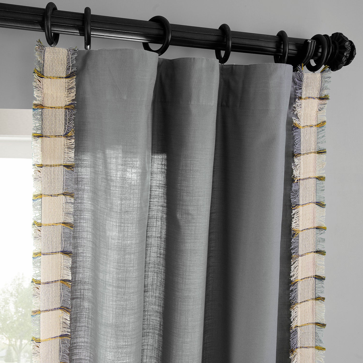 Dixy Grey Bordered Modern Hampton Textured Cotton Light Filtering Curtain