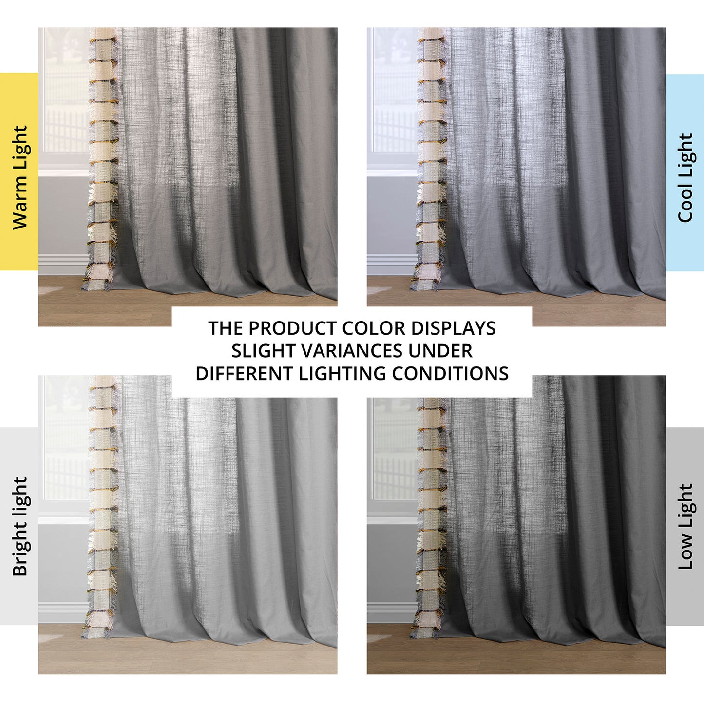 Dixy Grey Bordered Modern Hampton Textured Cotton Light Filtering Curtain