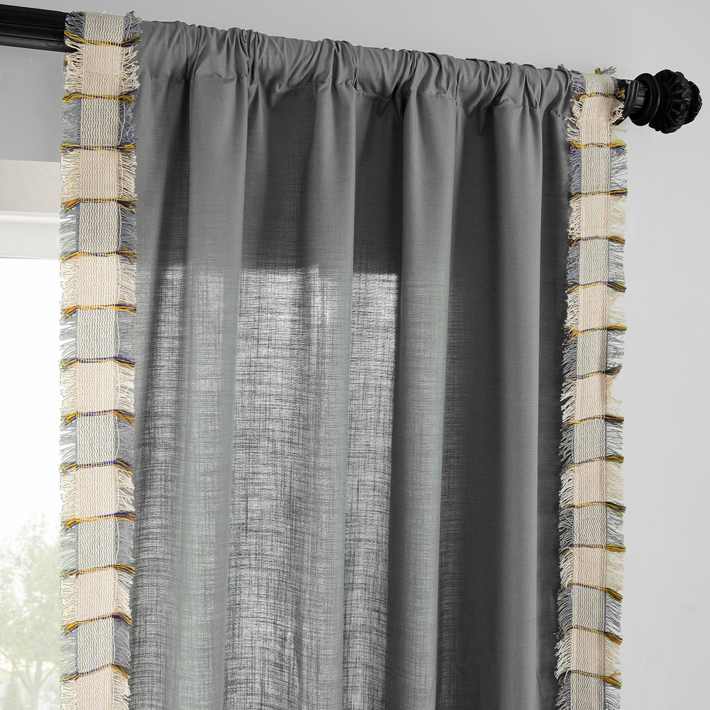 Dixy Grey Bordered Modern Hampton Textured Cotton Light Filtering Curtain