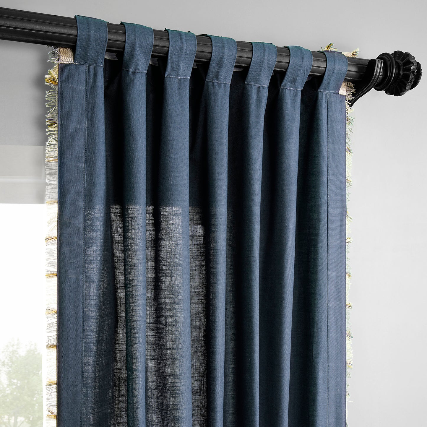 Dixy Blue Bordered Modern Hampton Textured Cotton Light Filtering Curtain