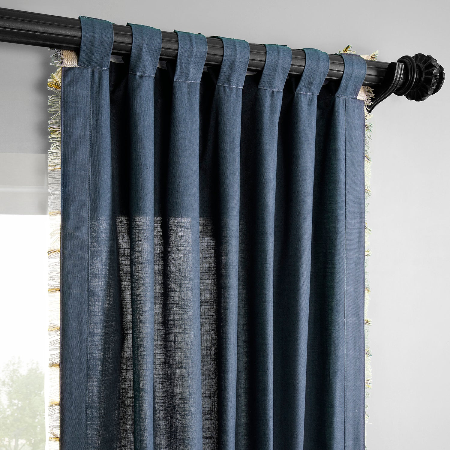 Dixy Blue Bordered Modern Hampton Textured Cotton Light Filtering Curtain