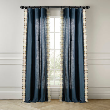 Dixy Blue Bordered Modern Hampton Textured Cotton Light Filtering Curtain