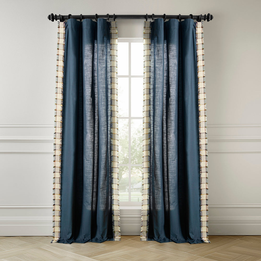 Dixy Blue Bordered Modern Hampton Textured Cotton Light Filtering Curtain