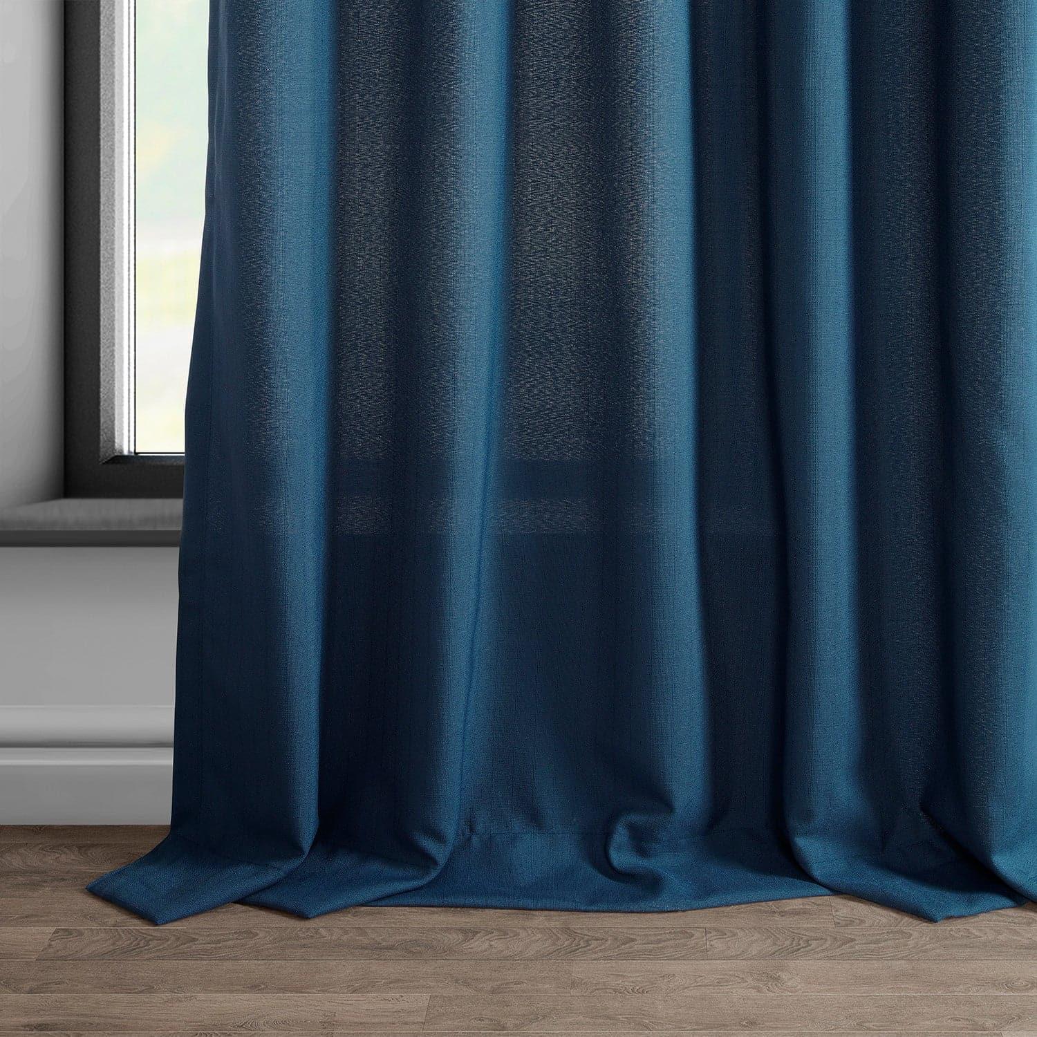Deep Blue Dobby Linen Curtain - HalfPriceDrapes.com
