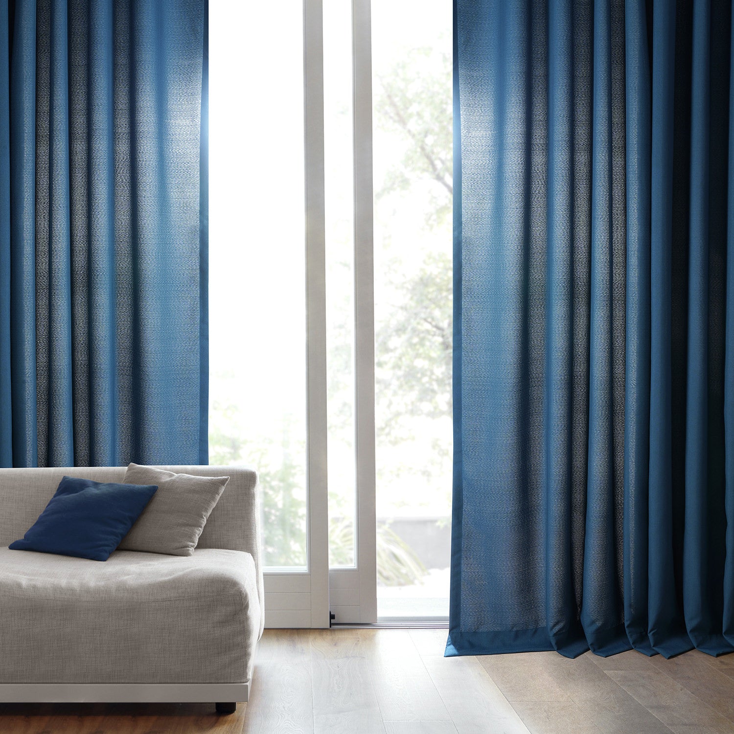 Deep Blue Dobby Linen Custom Curtain