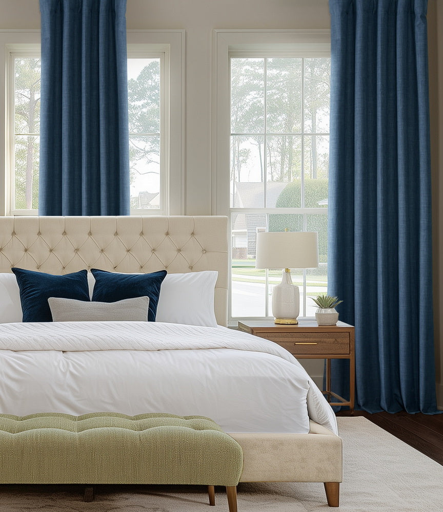 Dark Blue Performance Linen Custom Curtain