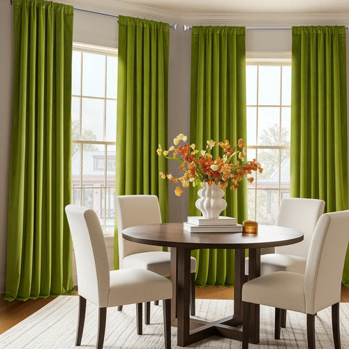 Dark Yellow Green Heritage Plush Velvet Custom Curtain