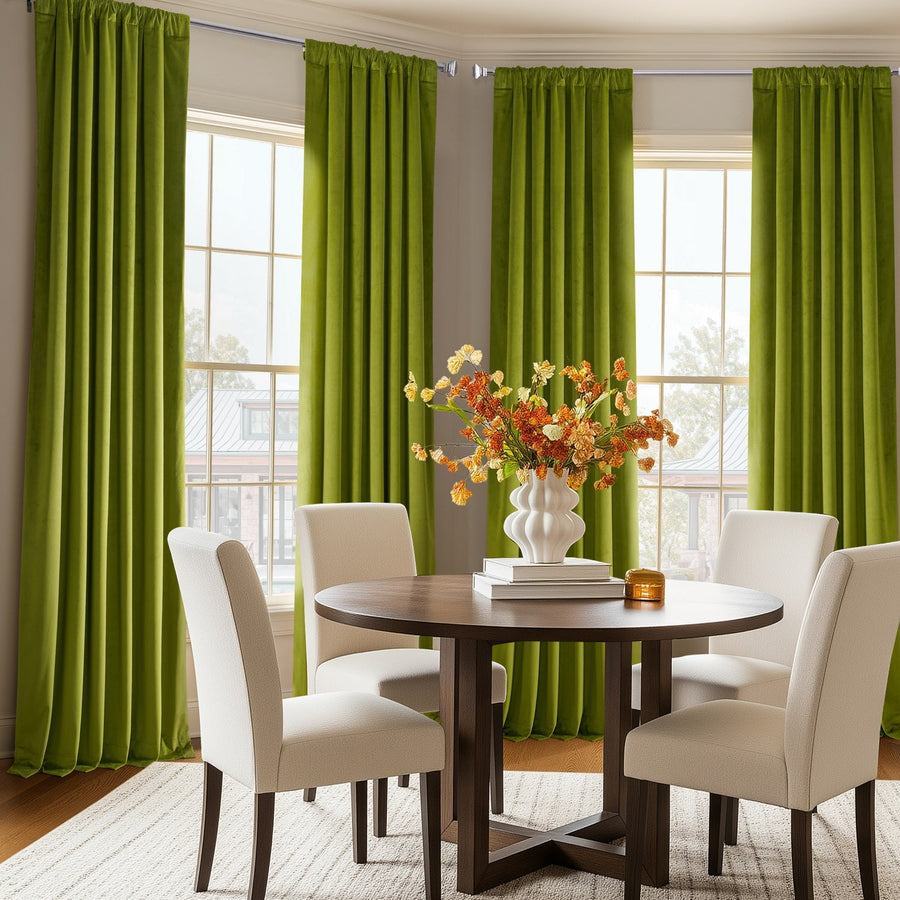Dark Yellow Green Heritage Plush Velvet Custom Curtain