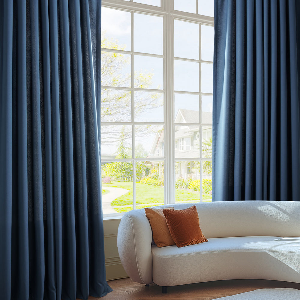 Deep Blue Dobby Linen Custom Curtain