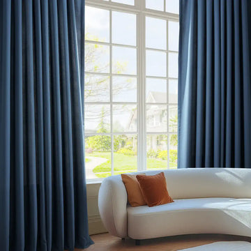 Deep Blue Dobby Linen Custom Curtain