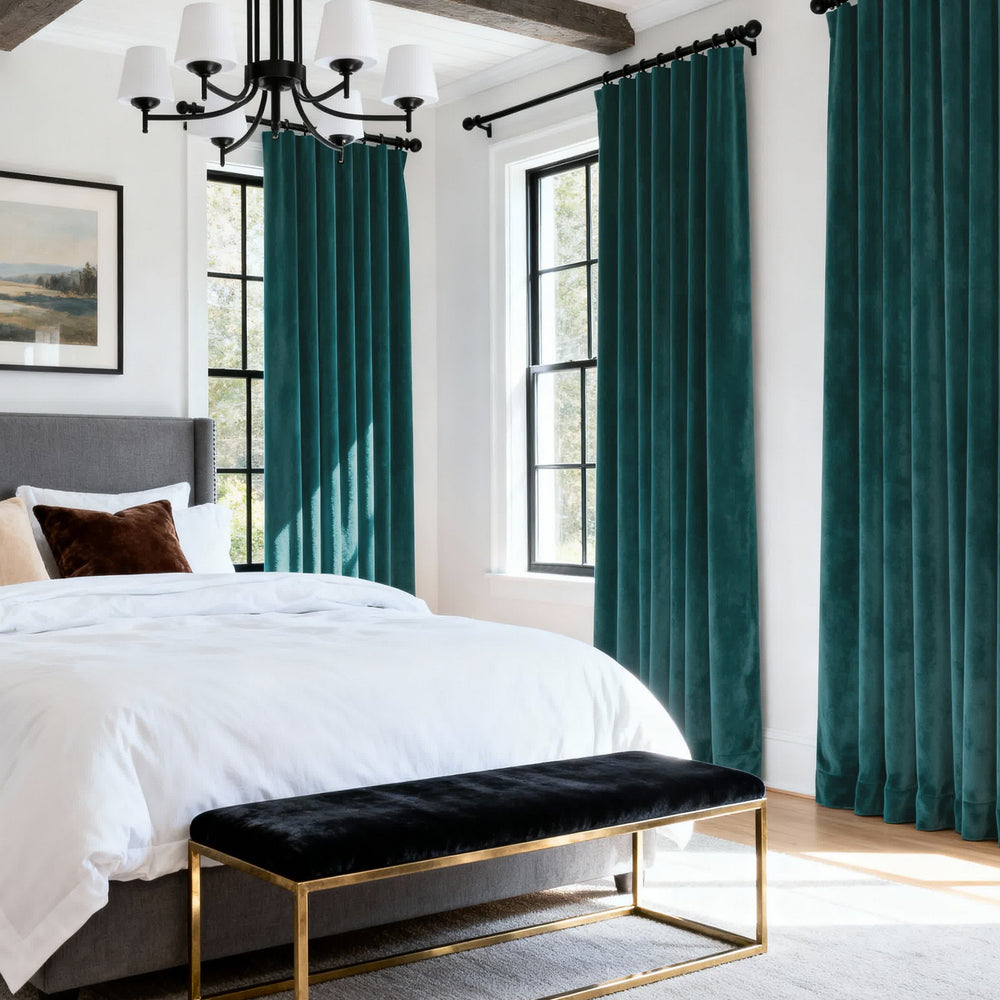 Deep Sea Teal Heritage Plush Velvet Custom Curtain