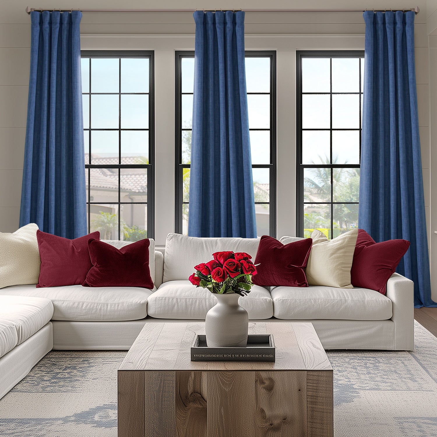 Denim Textured Faux Linen Custom Curtain