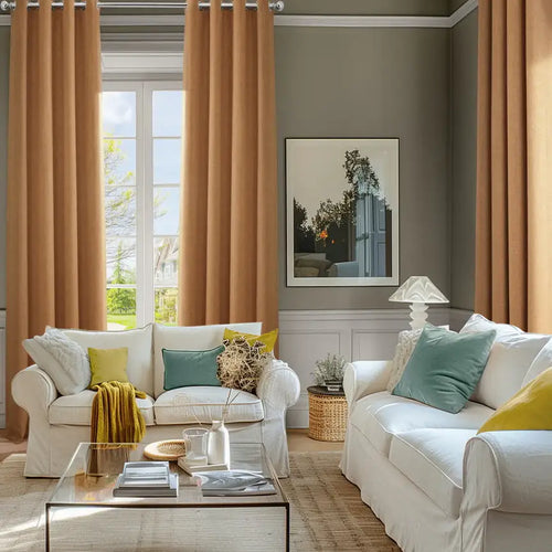 Desert Orange Textured Faux Linen Custom Curtain
