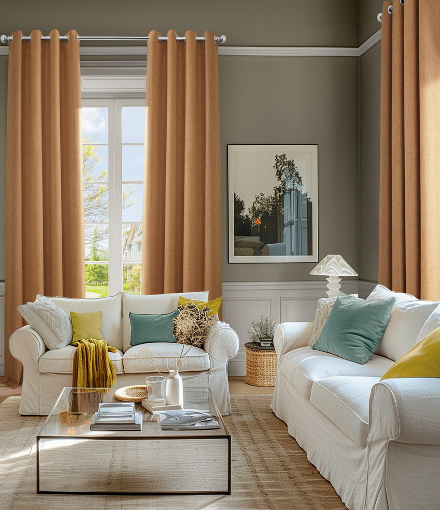 Desert Orange Textured Faux Linen Custom Curtain