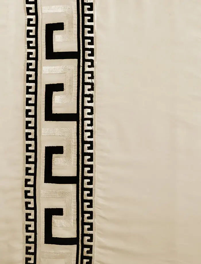 Greco Ivory Geometric Embroidered Designer Faux Silk Swatch