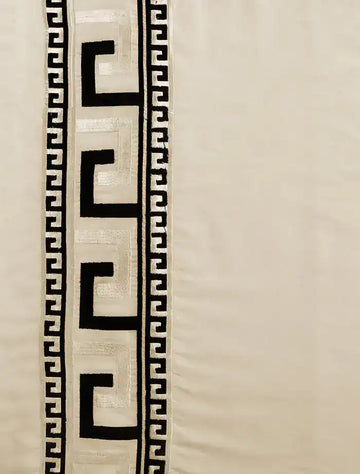 Greco Ivory Geometric Embroidered Designer Faux Silk Swatch