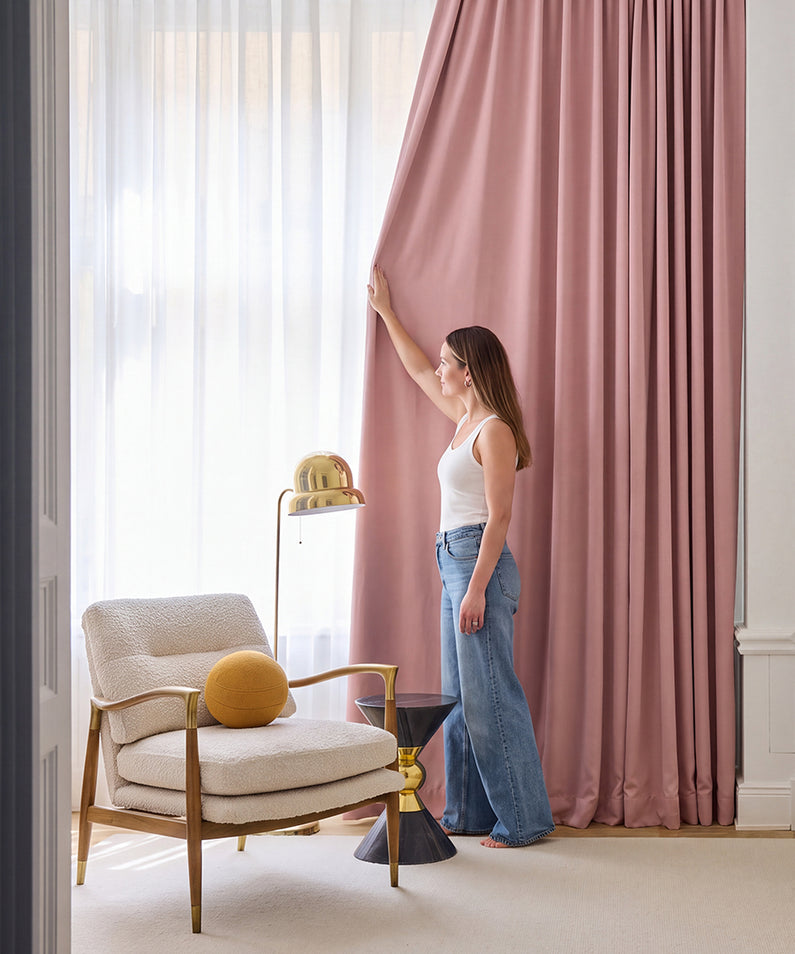 Bellini Peach: Soft peach curtains bring gentle warmth and a sweet, calming finish to this bright nursery