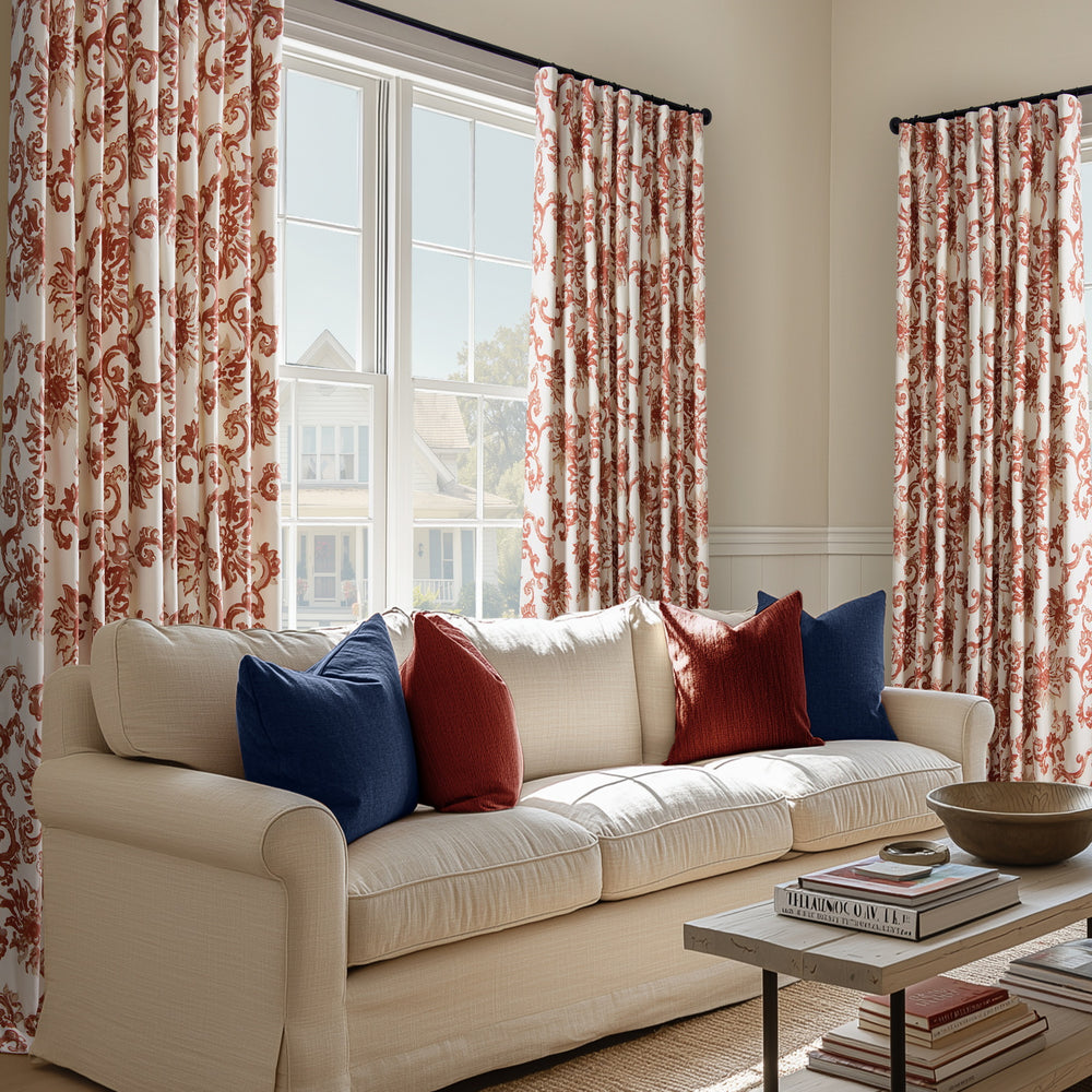Edina Washed Rust Paisley Printed Cotton Custom Curtain