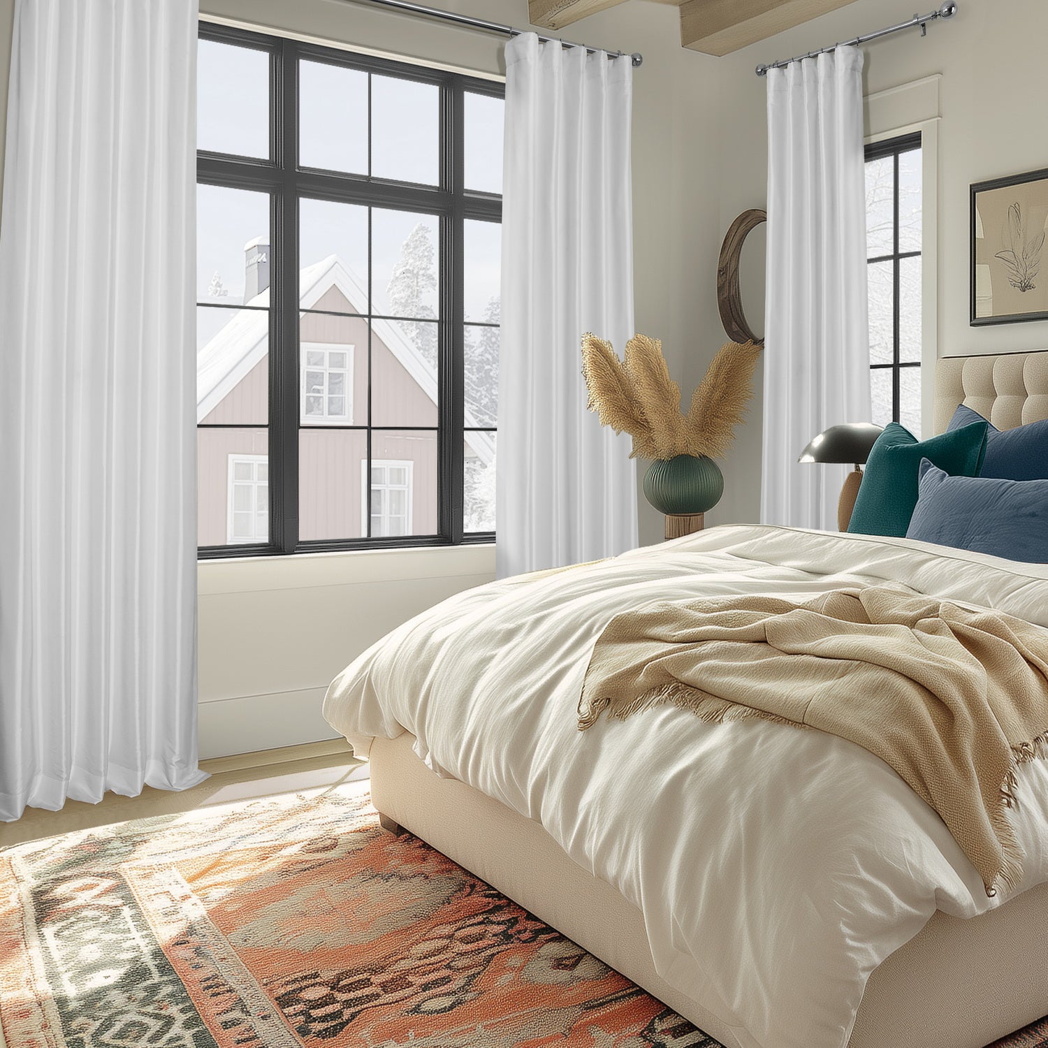 Eggshell Solid Faux Silk Taffeta Custom Curtain