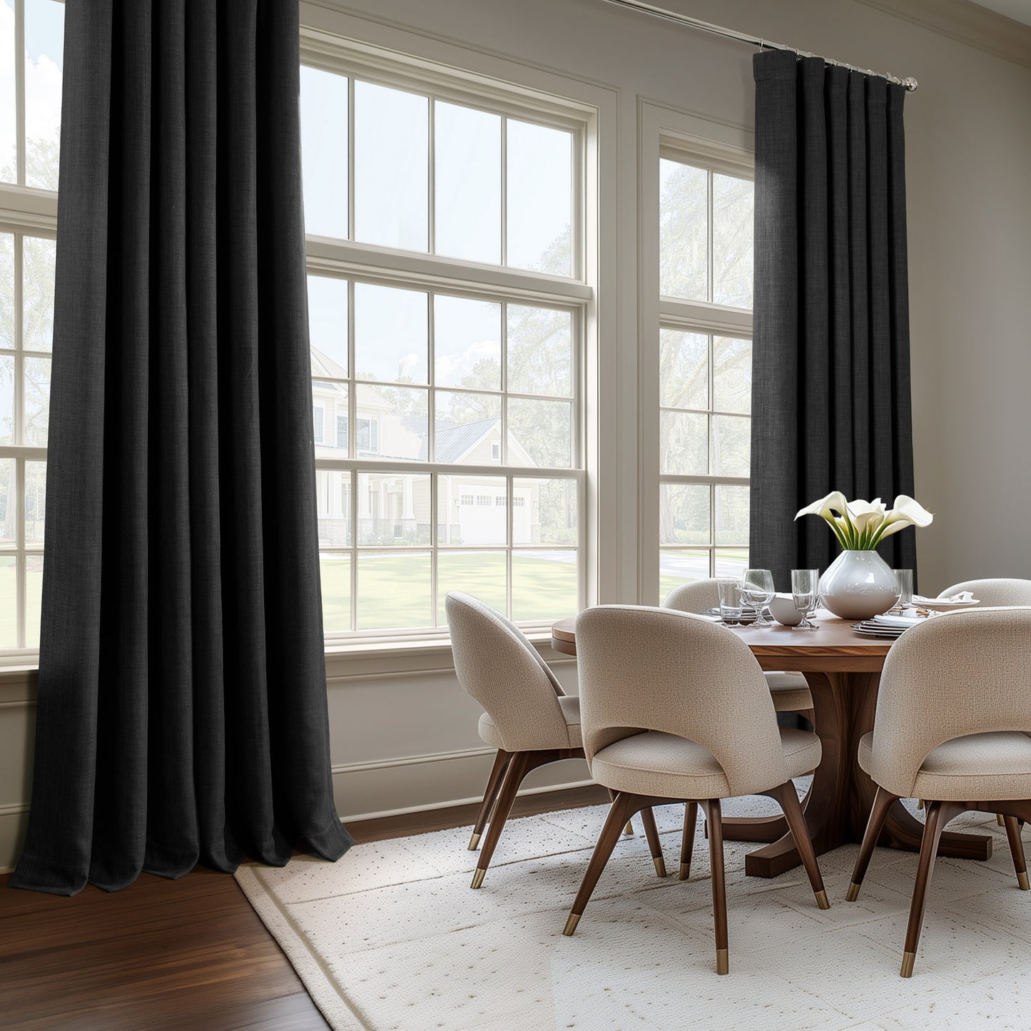 Essential Black Textured Faux Linen Custom Curtain
