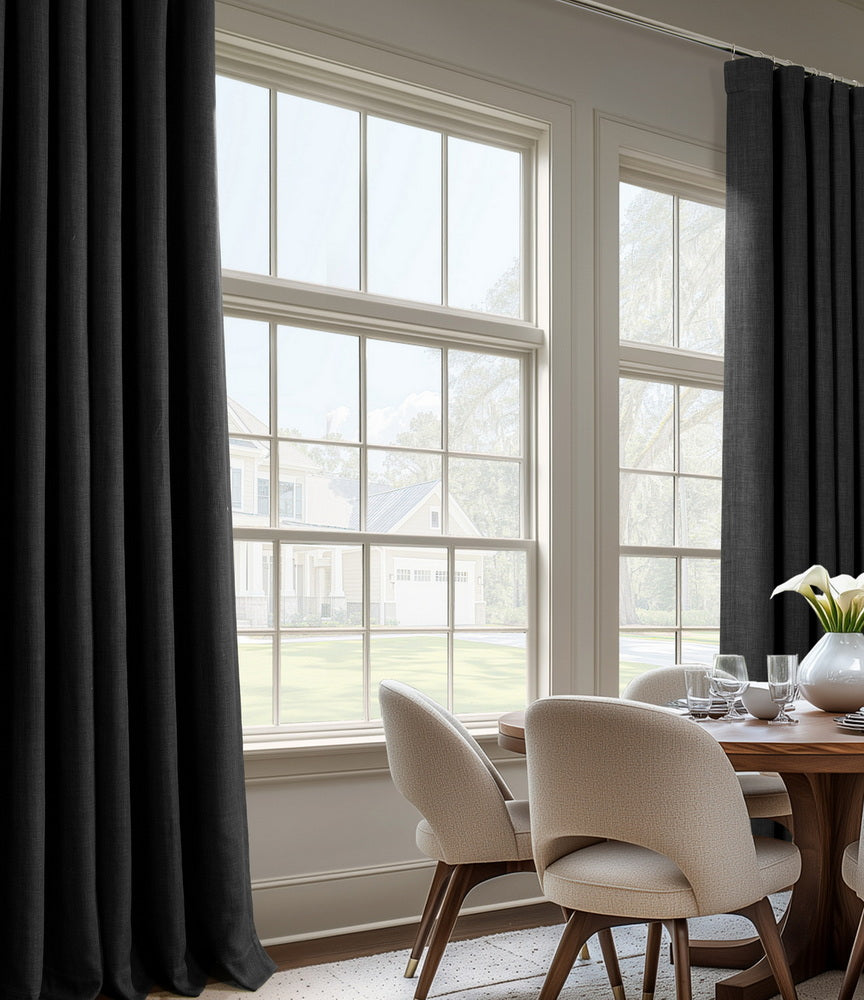 Essential Black Textured Faux Linen Custom Curtain