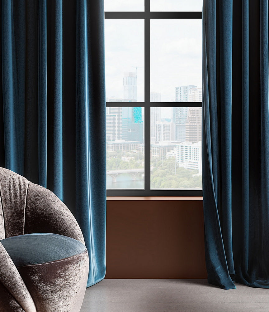 Eternal Blue Heritage Plush Velvet Custom Curtain