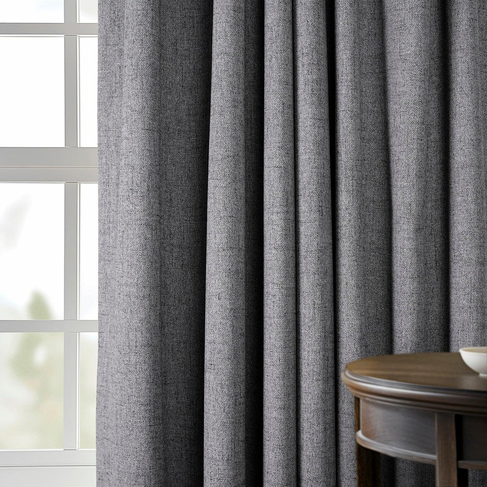 Modern Grey French Pleat Heathered Woolen Weave Room Darkening Curtain - HalfPriceDrapes.com