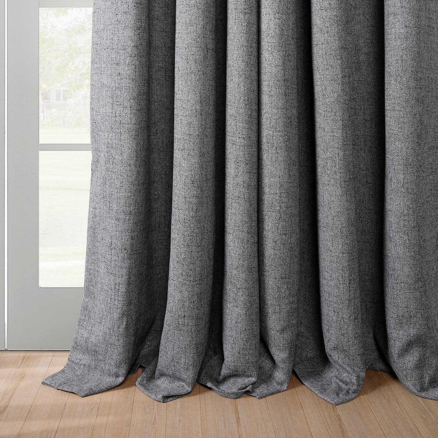 Modern Grey French Pleat Heathered Woolen Weave Room Darkening Curtain - HalfPriceDrapes.com