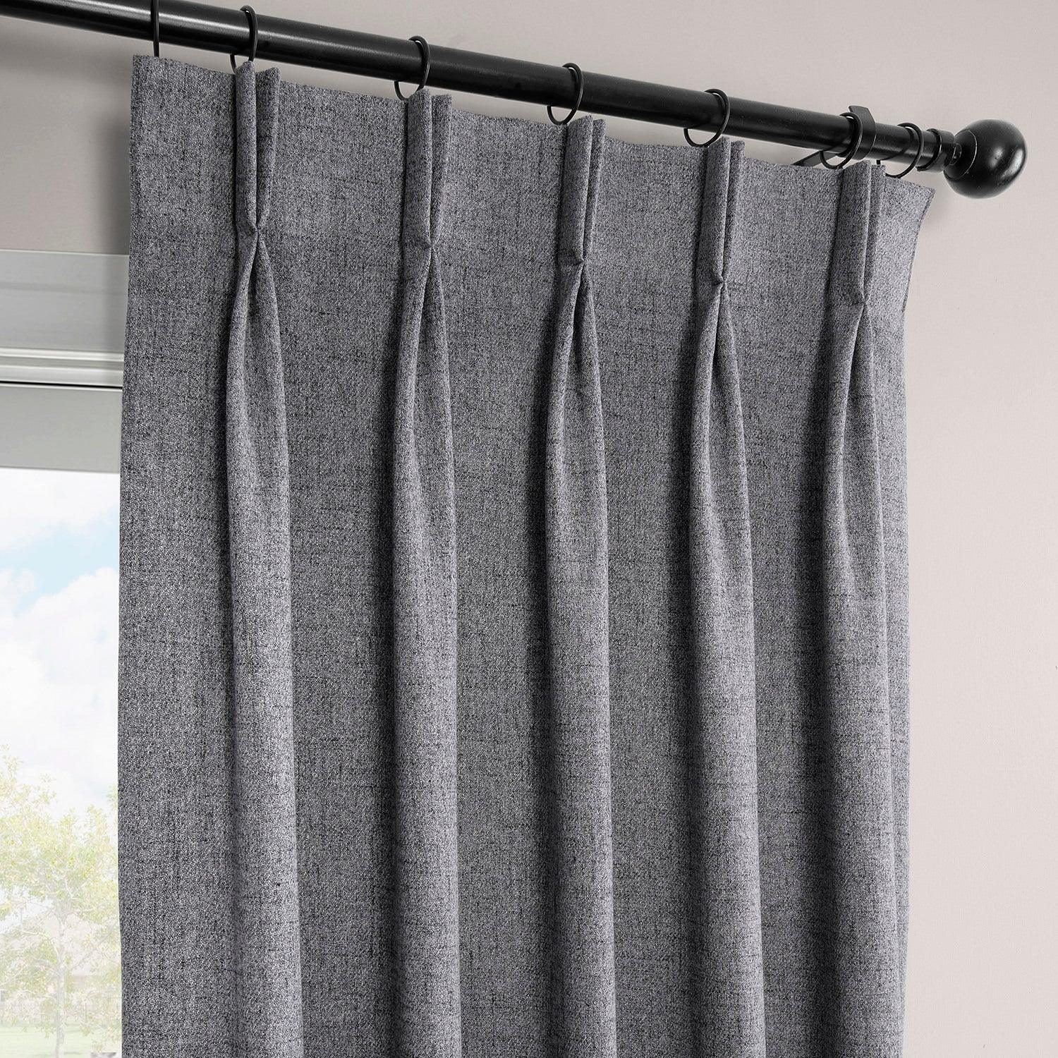 Modern Grey French Pleat Heathered Woolen Weave Room Darkening Curtain - HalfPriceDrapes.com