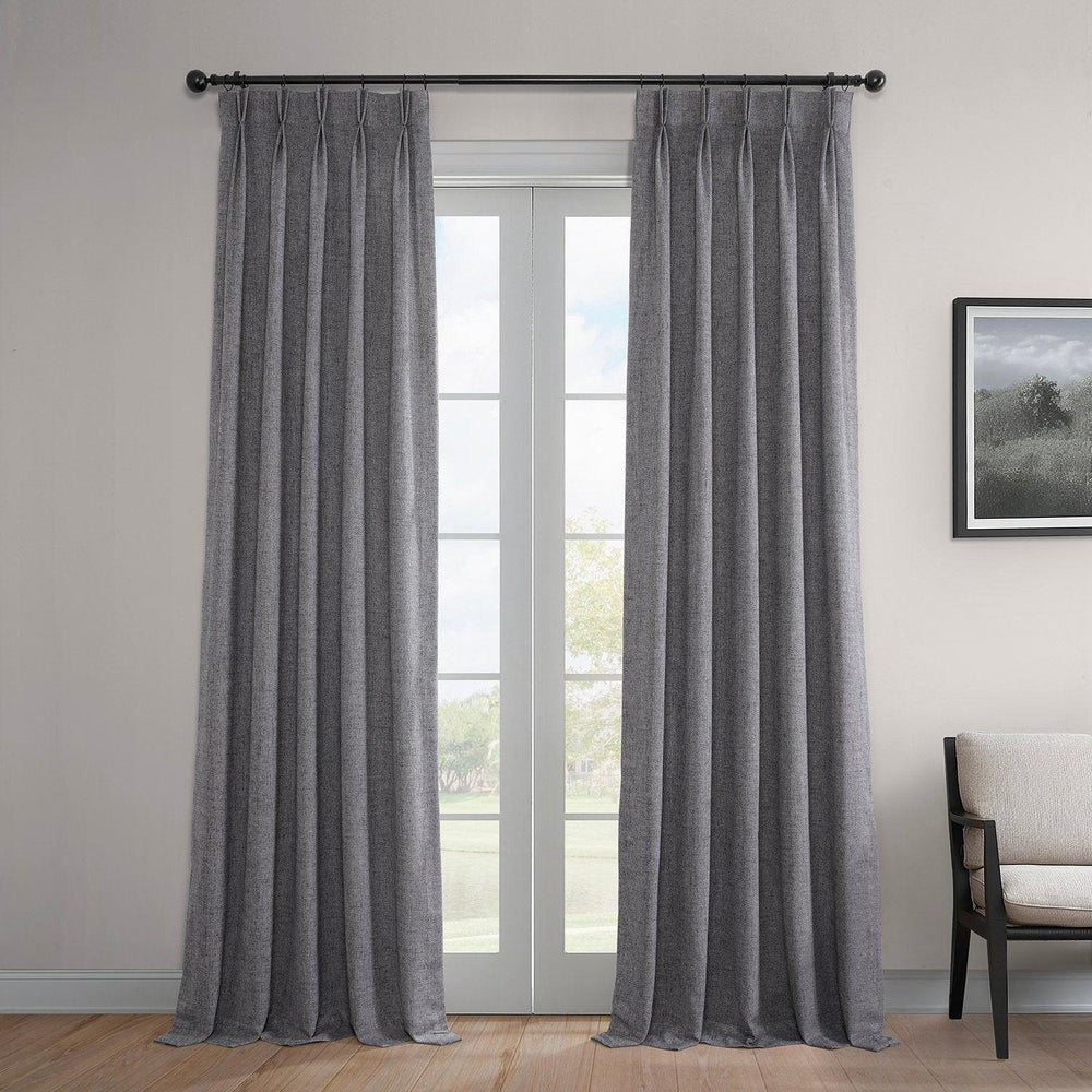 Modern Grey French Pleat Heathered Woolen Weave Room Darkening Curtain - HalfPriceDrapes.com
