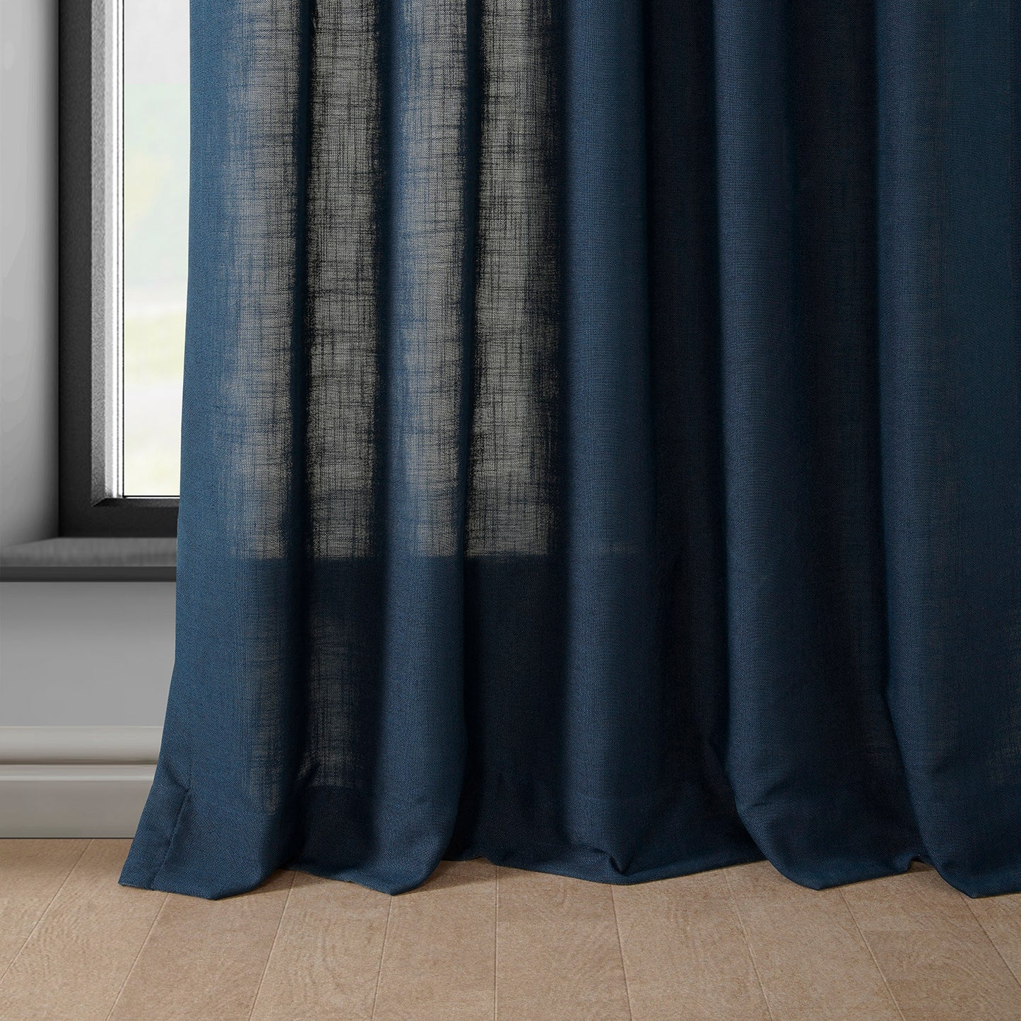 Deep Blue Classic Faux Linen Custom Curtain