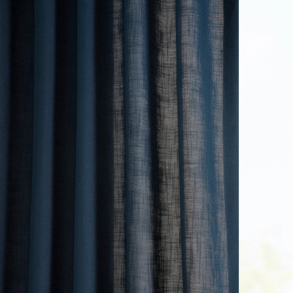 Deep Blue Classic Faux Linen Custom Curtain