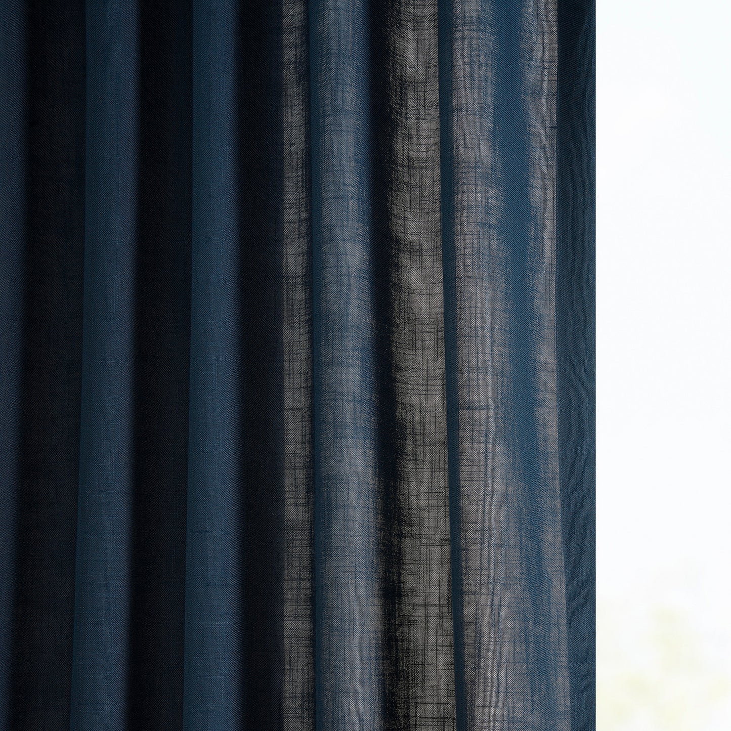 Deep Blue Classic Faux Linen Custom Curtain