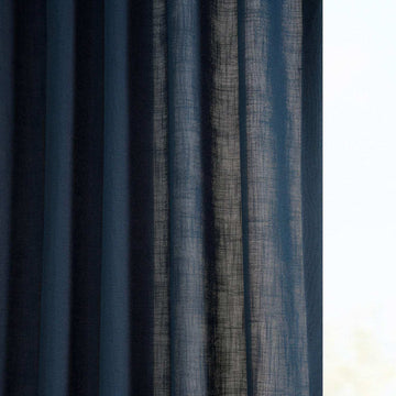 Deep Blue Classic Faux Linen Custom Curtain