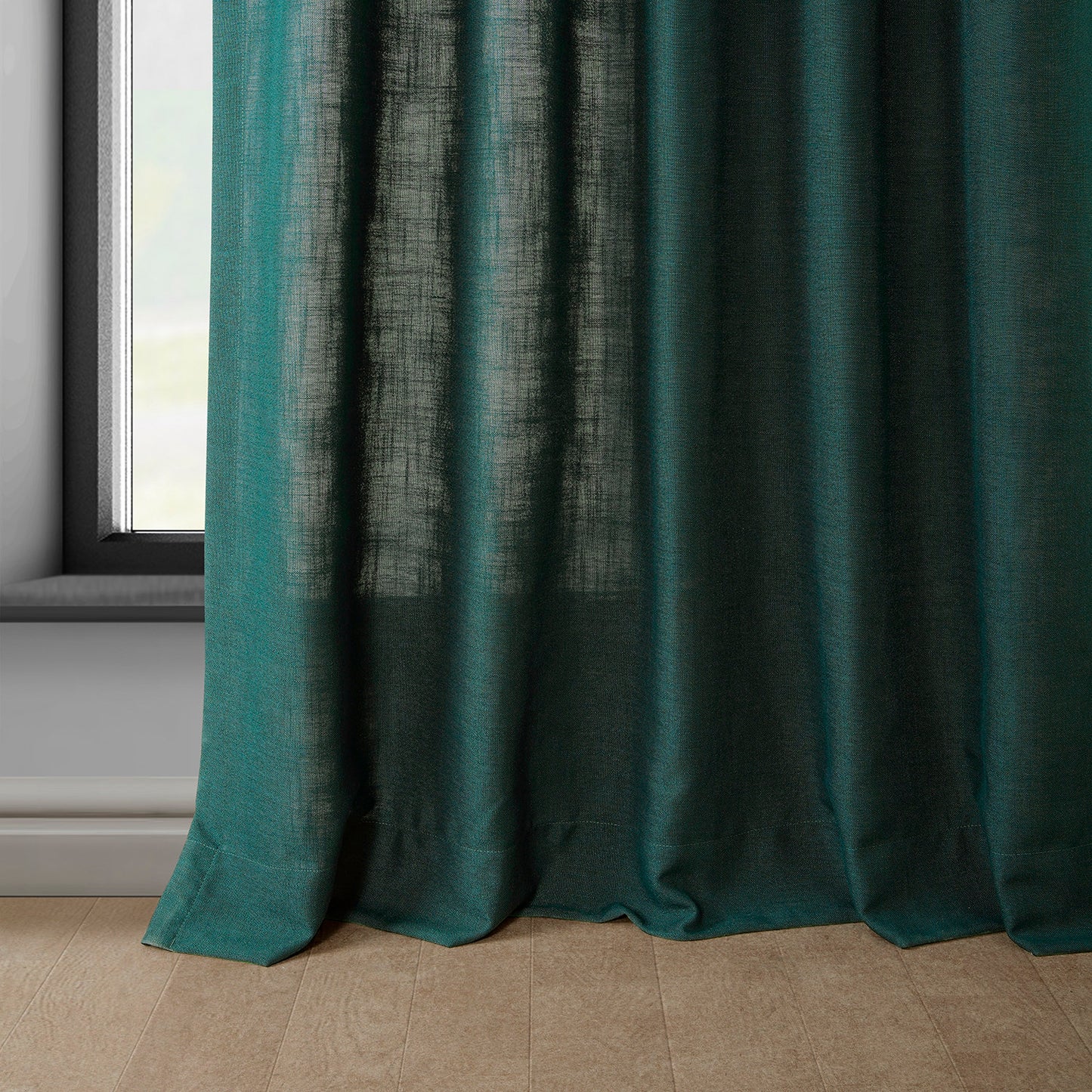Deep Green Classic Faux Linen Custom Curtain