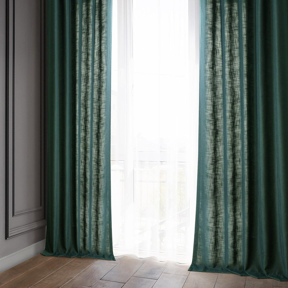 Deep Green Classic Faux Linen Custom Curtain