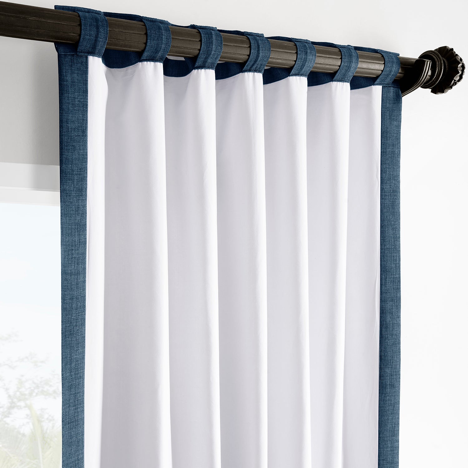 Sergeants Blue Italian Faux Linen Room Darkening Curtain