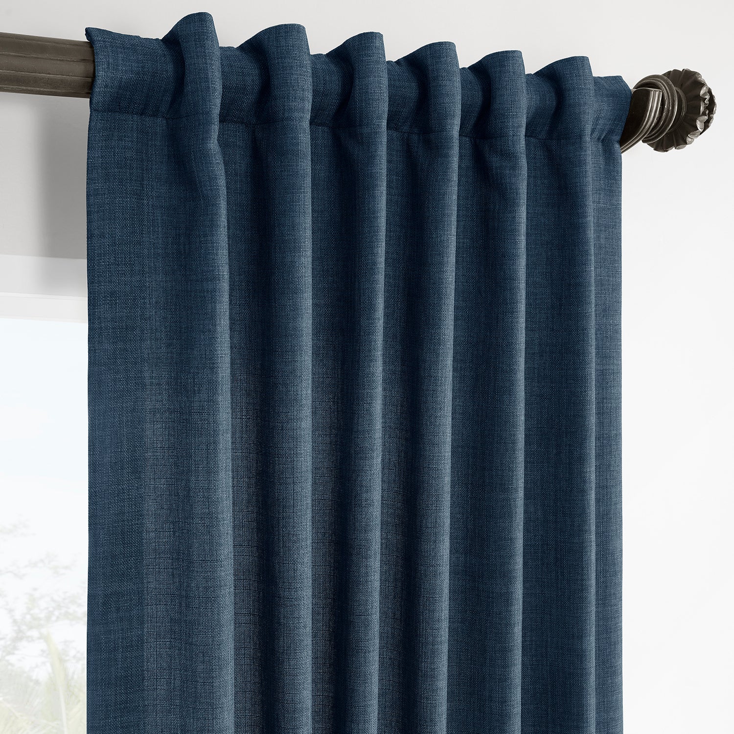 Sergeants Blue Italian Faux Linen Room Darkening Curtain
