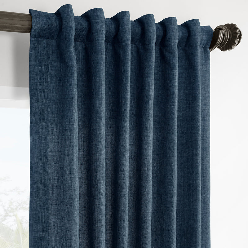 Sergeants Blue Italian Faux Linen Room Darkening Curtain