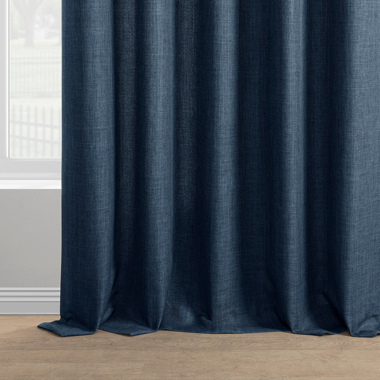 Sergeants Blue Italian Faux Linen Room Darkening Curtain