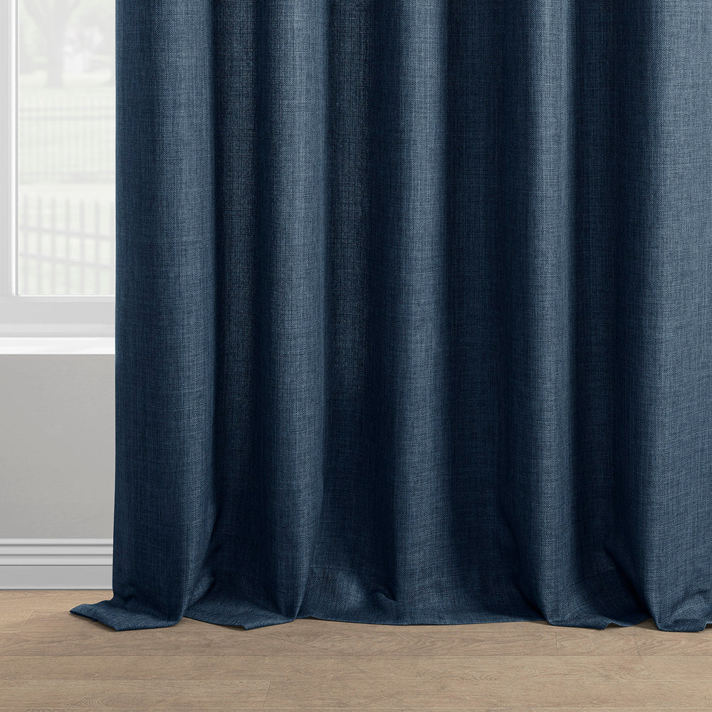 Sergeants Blue Italian Faux Linen Custom Curtain