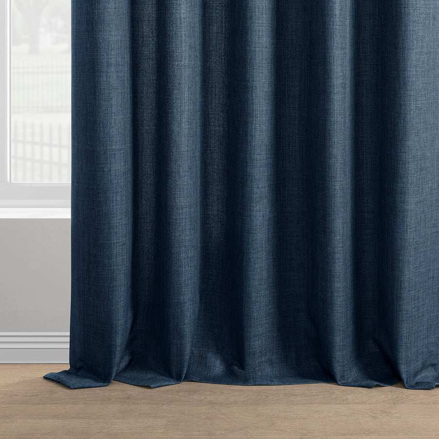 Sergeants Blue Italian Faux Linen Custom Curtain