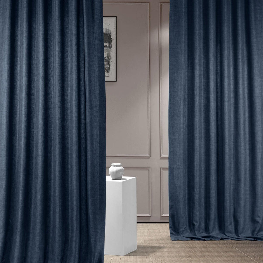 Sergeants Blue Italian Faux Linen Custom Curtain - HalfPriceDrapes.com