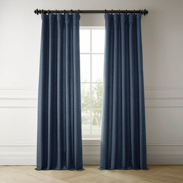 Sergeants Blue Italian Faux Linen Room Darkening Curtain