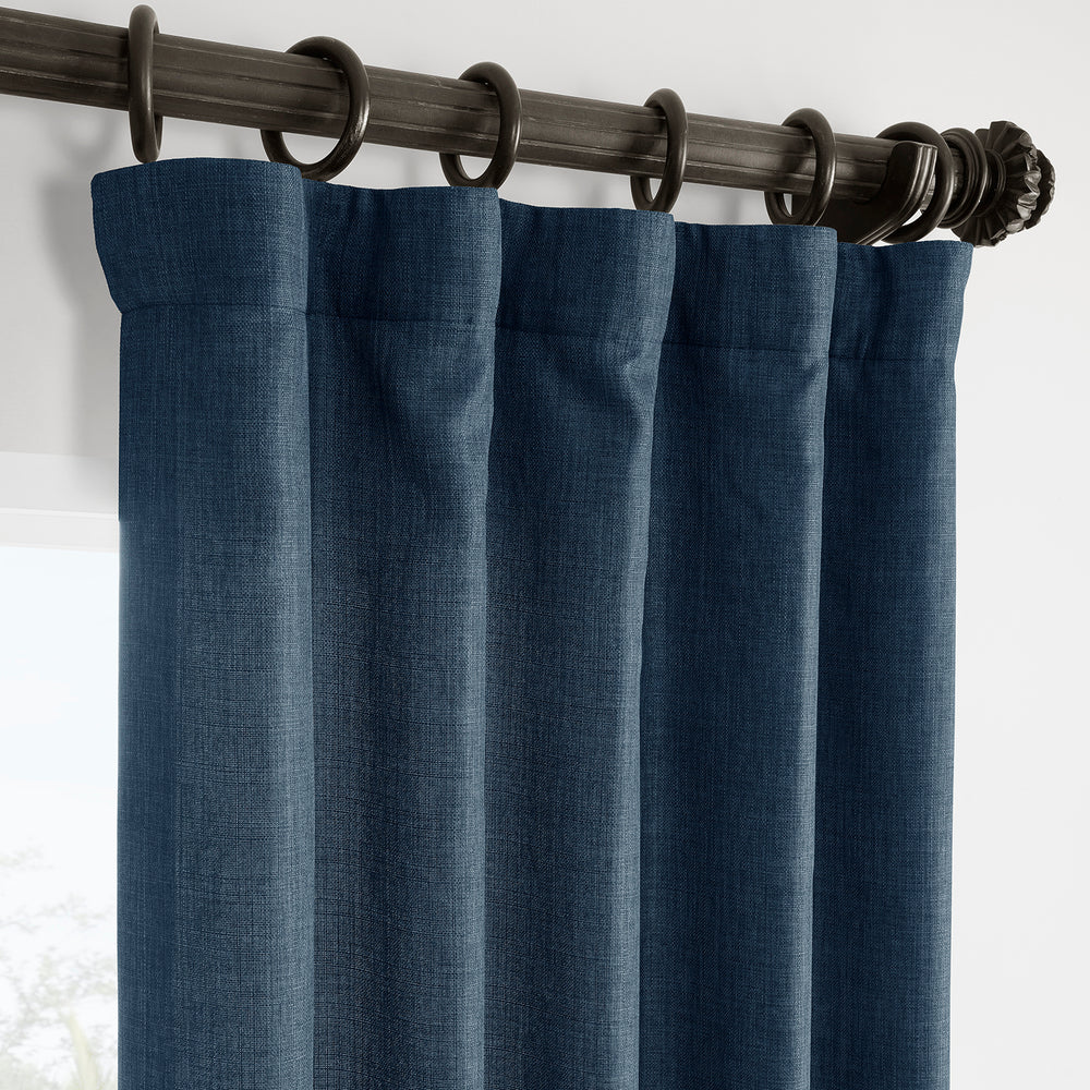 Sergeants Blue Italian Faux Linen Room Darkening Curtain