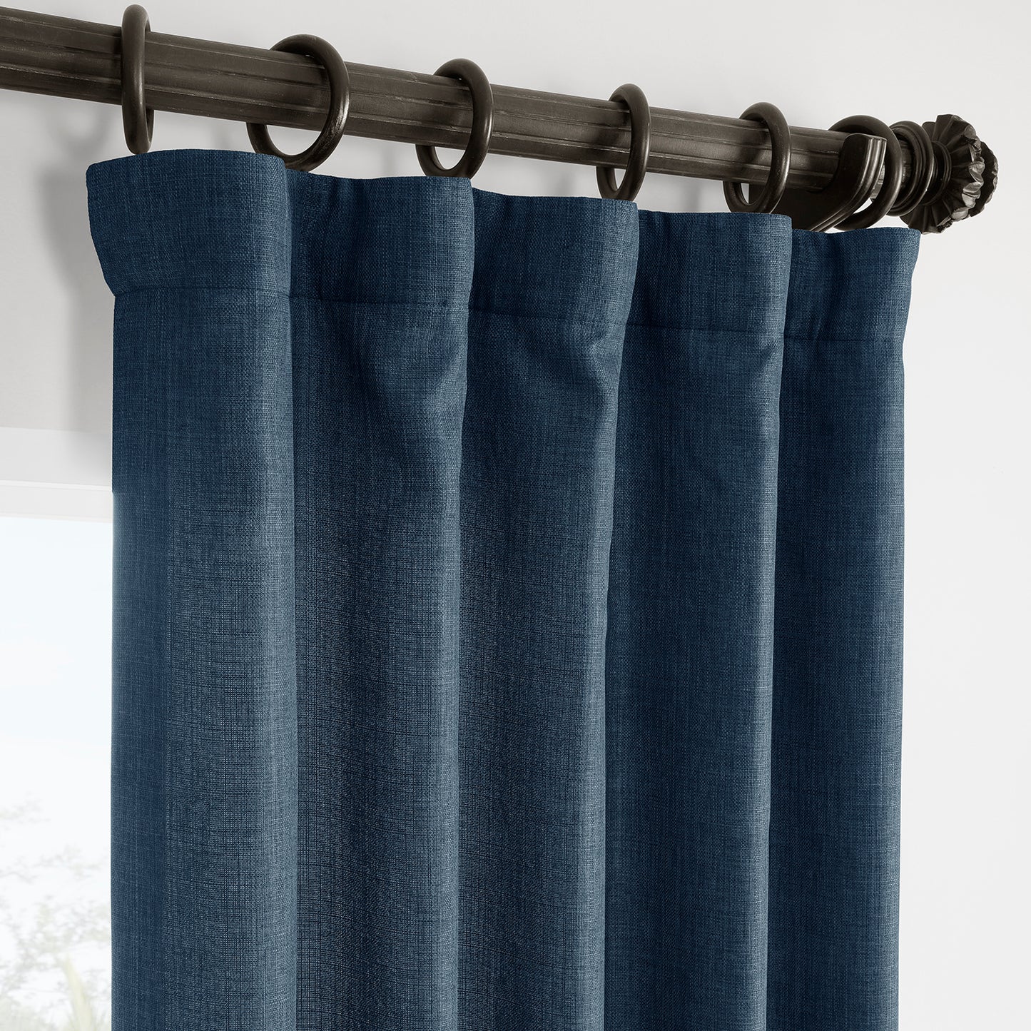 Sergeants Blue Italian Faux Linen Room Darkening Curtain