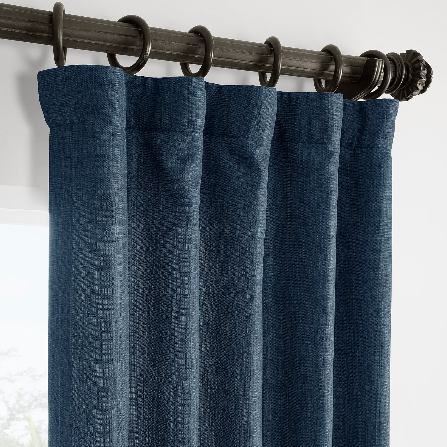 Sergeants Blue Italian Faux Linen Room Darkening Curtain