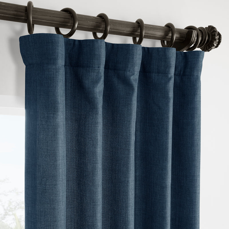 Sergeants Blue Italian Faux Linen Room Darkening Curtain