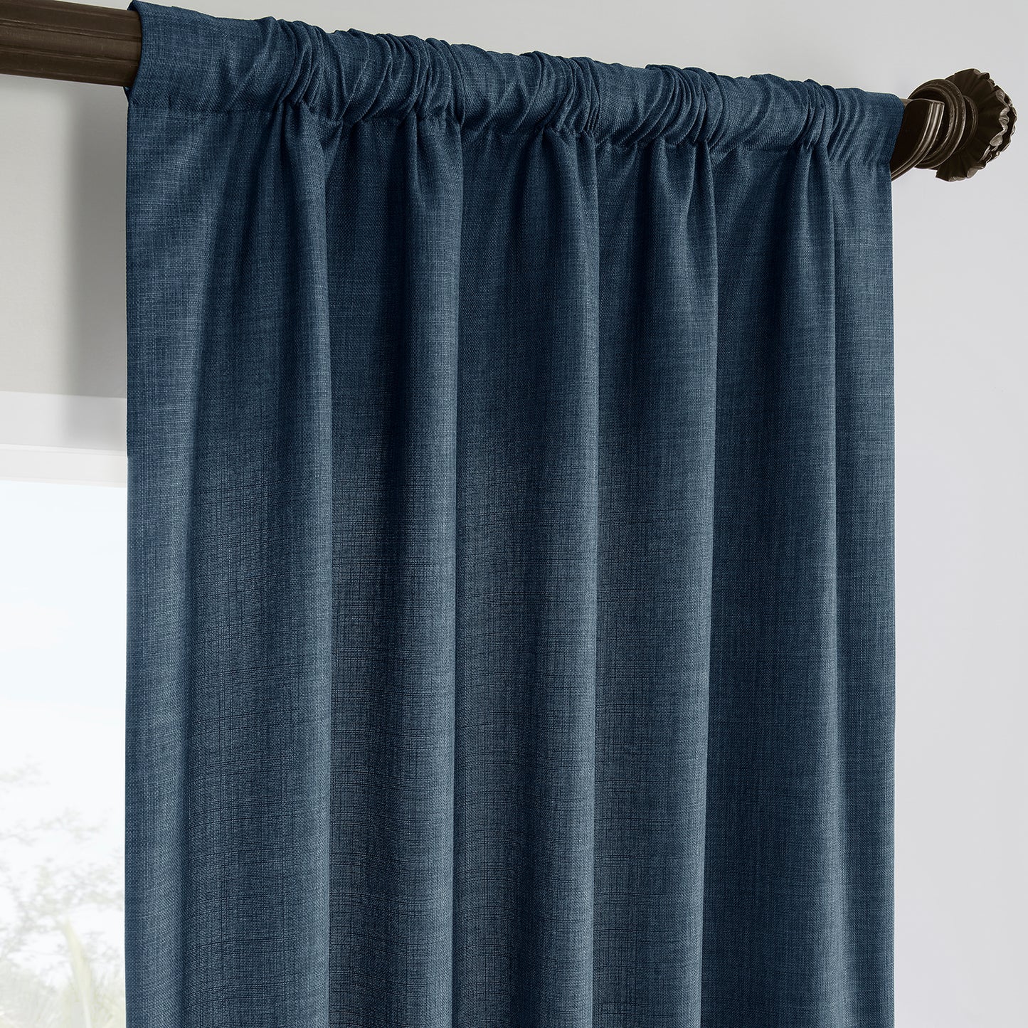Sergeants Blue Italian Faux Linen Room Darkening Curtain